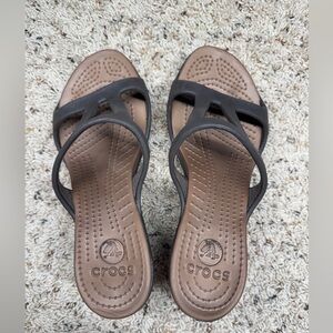 Crocs Cyprus II Cuban Sandal Platform Chunky High Heels Shoes Comfort Brown 8